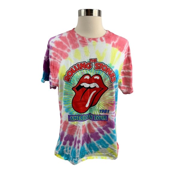 The Rolling Stones Sz S 1981 American Tour Retro T-Shirt Tie Dye Tongue Lips - Picture 1 of 9